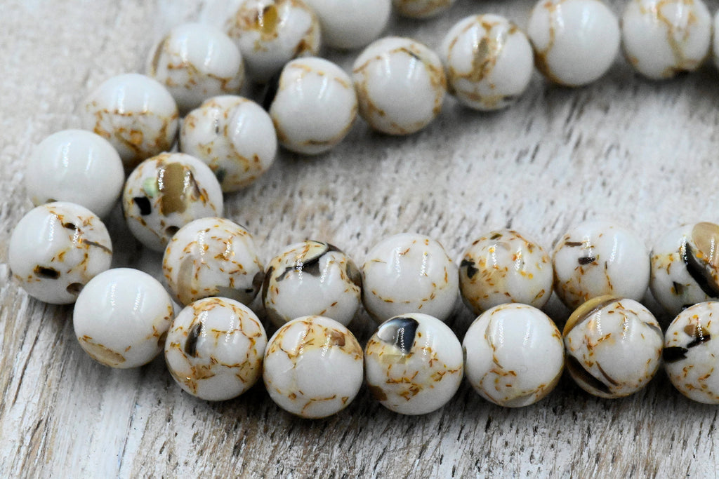 Creamy Caramel and Sea Shell Beads 6mm 8mm 10mm, Full Strand
