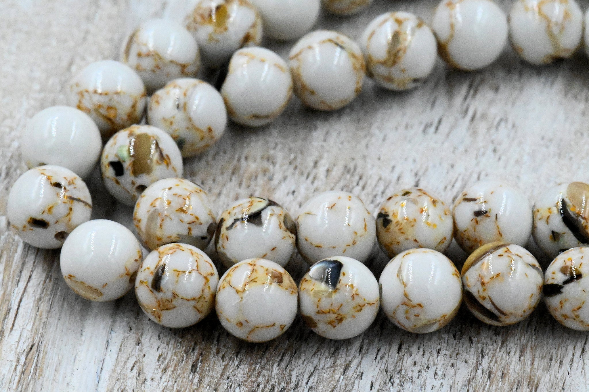 Creamy Caramel and Sea Shell Beads 6mm 8mm 10mm, Full Strand