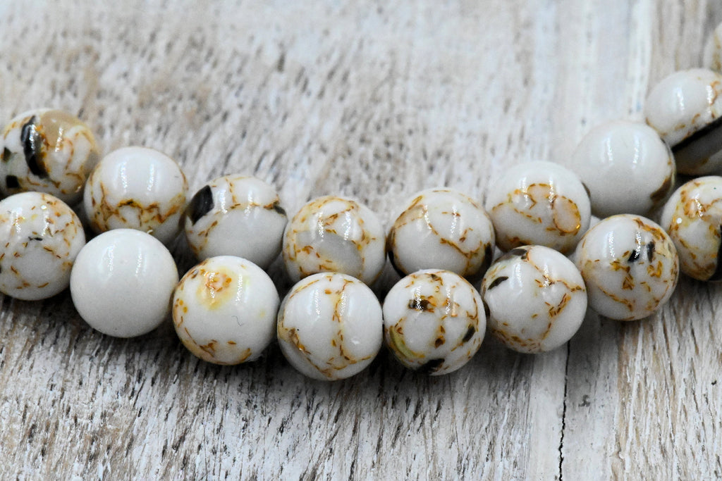 Creamy Caramel and Sea Shell Beads 6mm 8mm 10mm, Full Strand