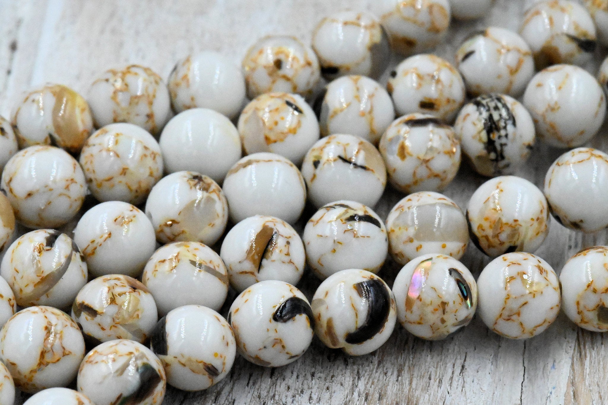Creamy Caramel and Sea Shell Beads 6mm 8mm 10mm, Full Strand