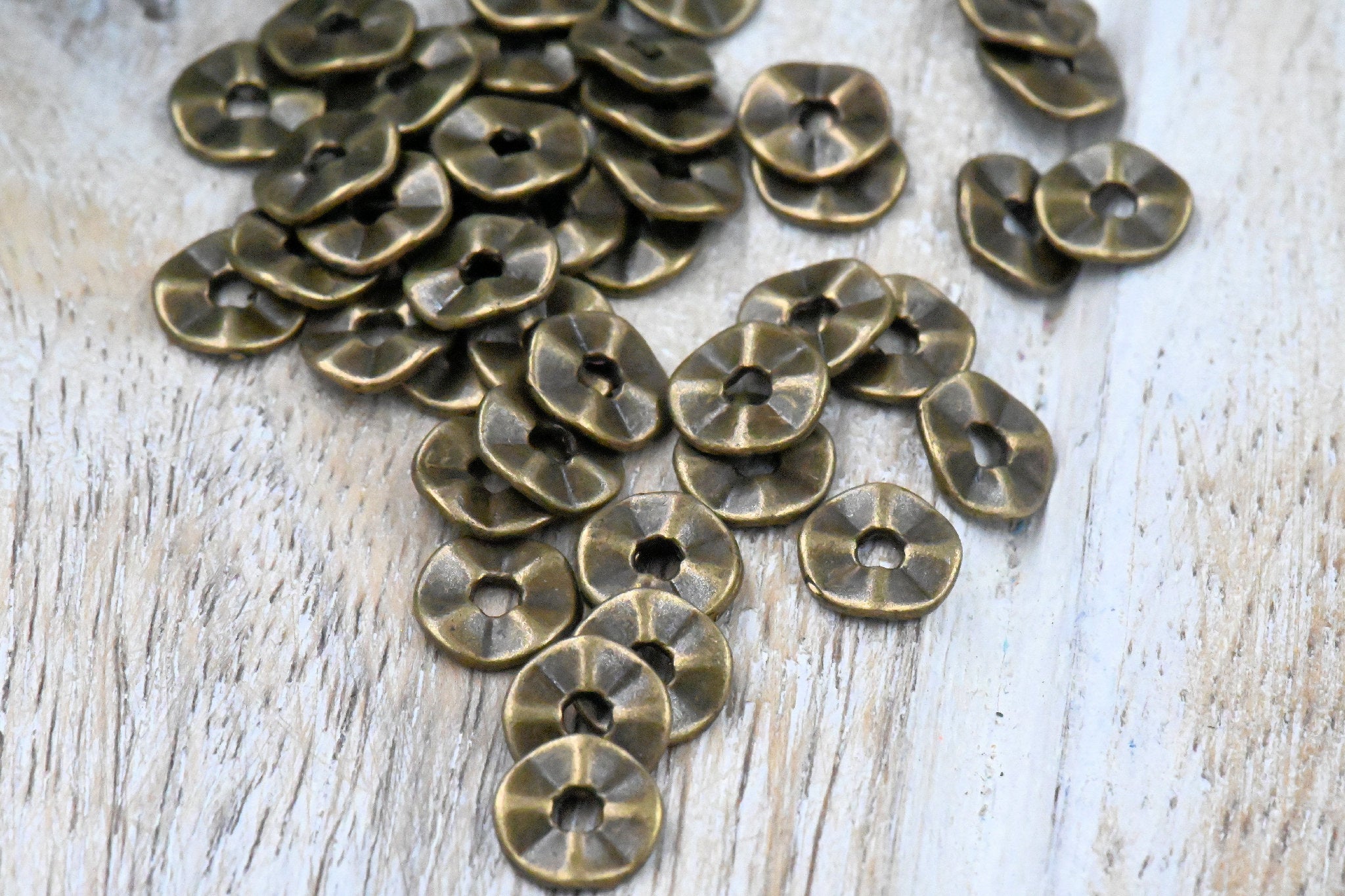Wavy Spacer beads, Flat Disk Antique Bronze, Antique Copper or Silver