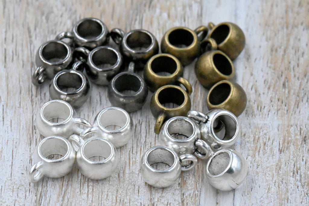 Tube Bails, Loop Bails, Hanger Antique Bronze, Antique Silver, Gold, Gunmetal or Silver 8x5mm Rondelle 25pc