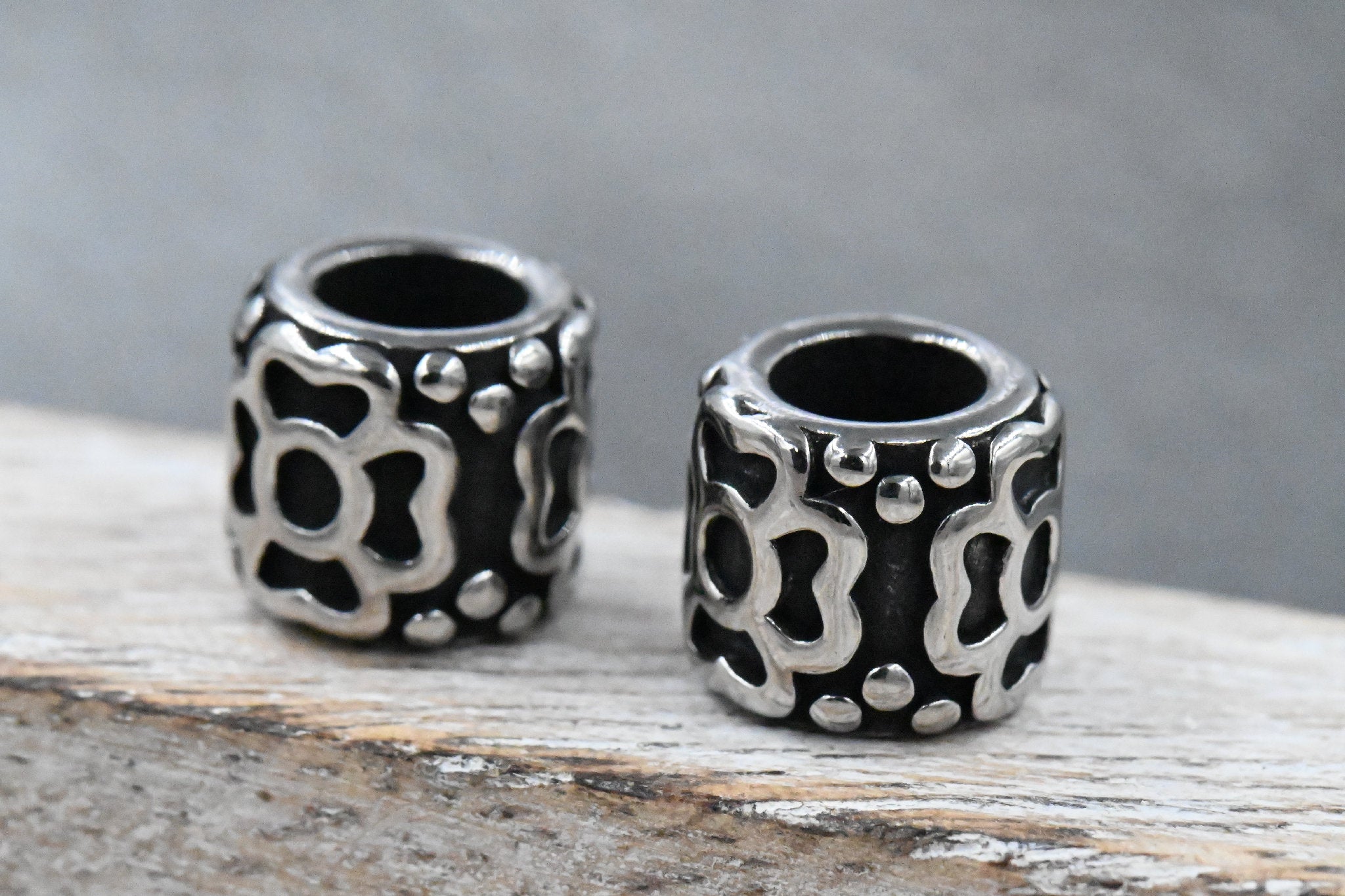 304 Stainless Steel Spacer Beads, Large Hole Beads, 1pc Column, Antique Silver, 8x9mm