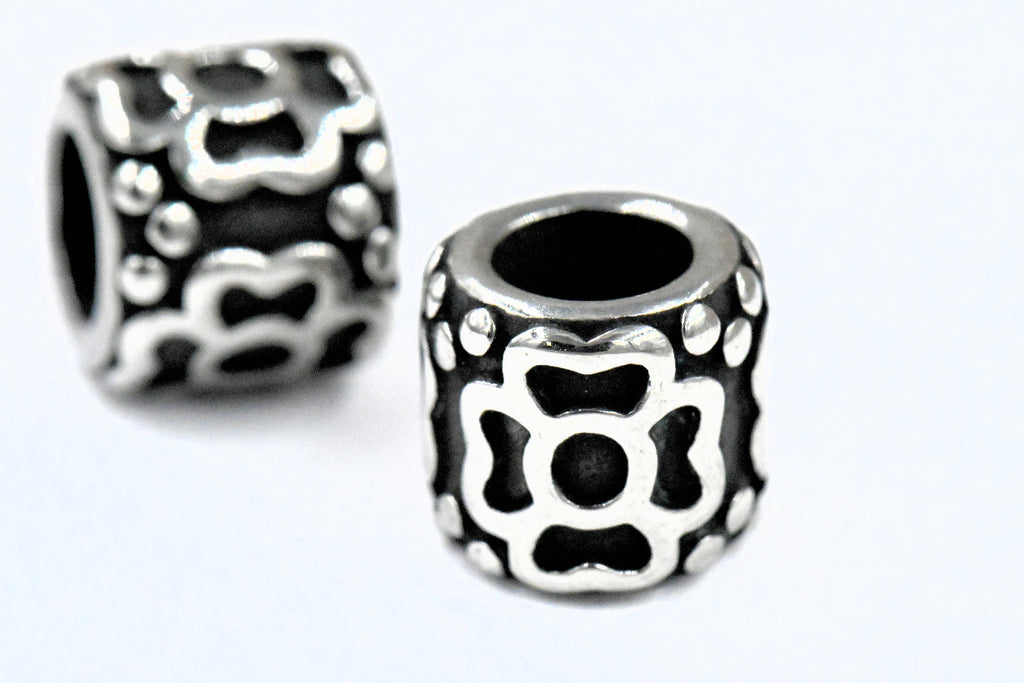 304 Stainless Steel Spacer Beads, Large Hole Beads, 1pc Column, Antique Silver, 8x9mm