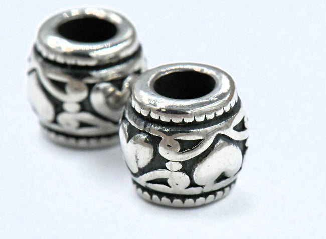 304 Stainless Steel Spacer Beads, Large Hole Beads, 1pc Column, Heart Antique Silver, 9.6x11mm Hover Image