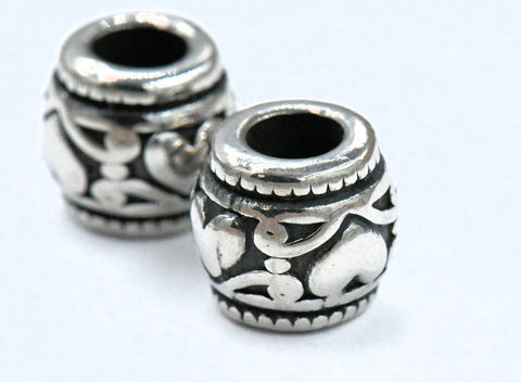 304 Stainless Steel Spacer Beads, Large Hole Beads, 1pc Column, Heart Antique Silver, 9.6x11mm