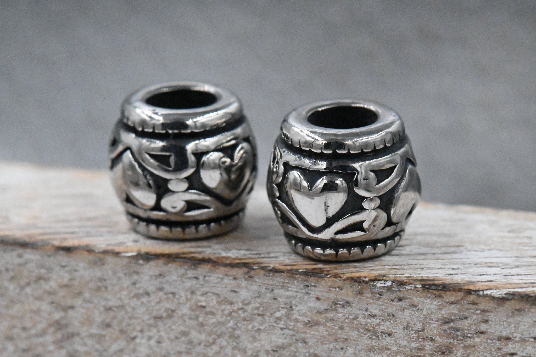 304 Stainless Steel Spacer Beads, Large Hole Beads, 1pc Column, Heart Antique Silver, 9.6x11mm