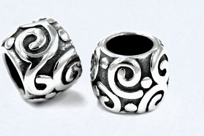 Large Hole Beads, 304 Stainless Steel Spacer Beads, 1pc Column, Swirl Antique Silver, 9.7x10.8mm Hover Image