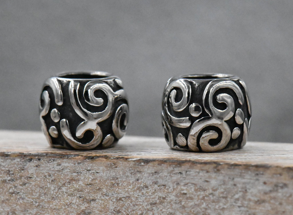 Large Hole Beads, 304 Stainless Steel Spacer Beads, 1pc Column, Swirl Antique Silver, 9.7x10.8mm