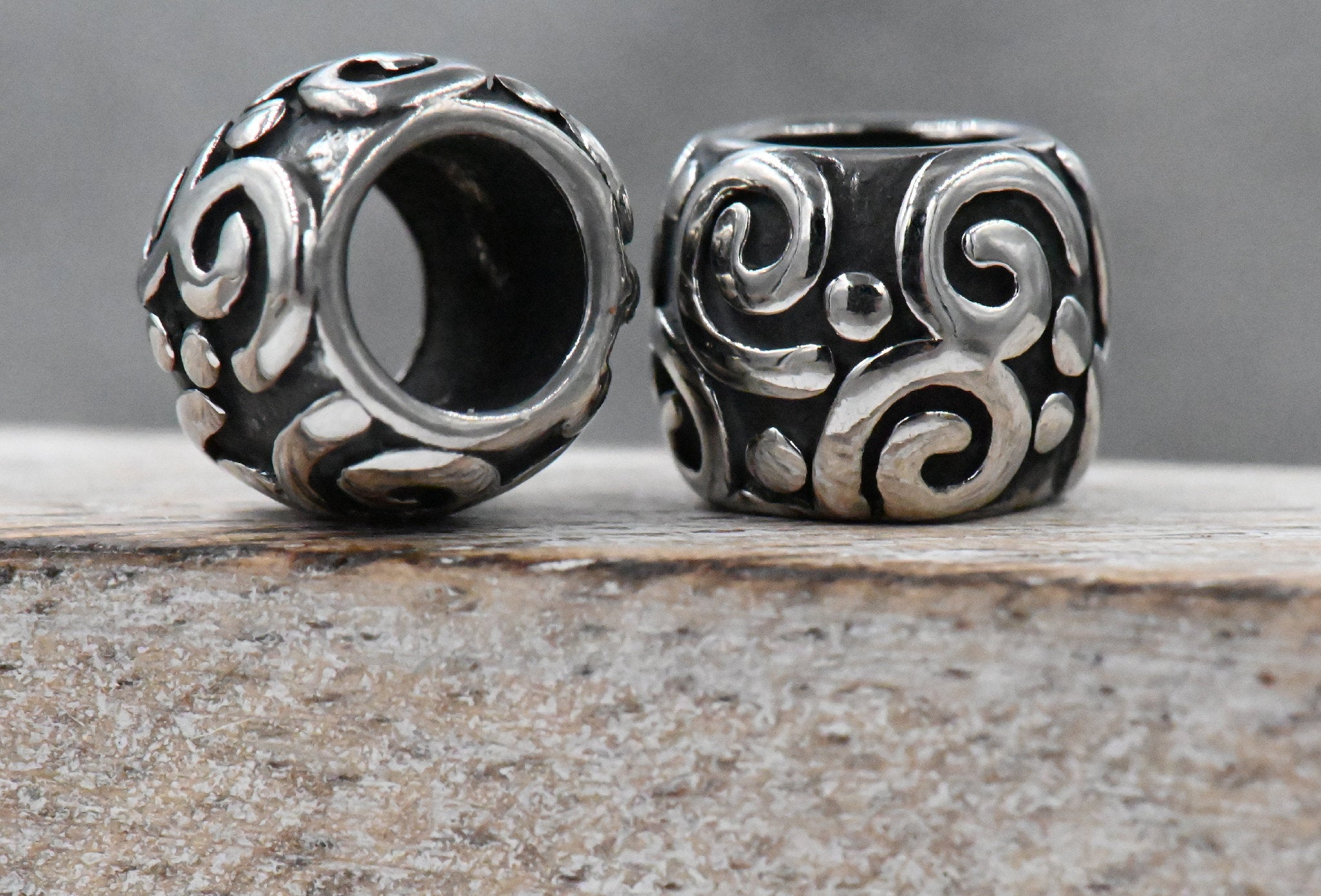 Large Hole Beads, 304 Stainless Steel Spacer Beads, 1pc Column, Swirl Antique Silver, 9.7x10.8mm