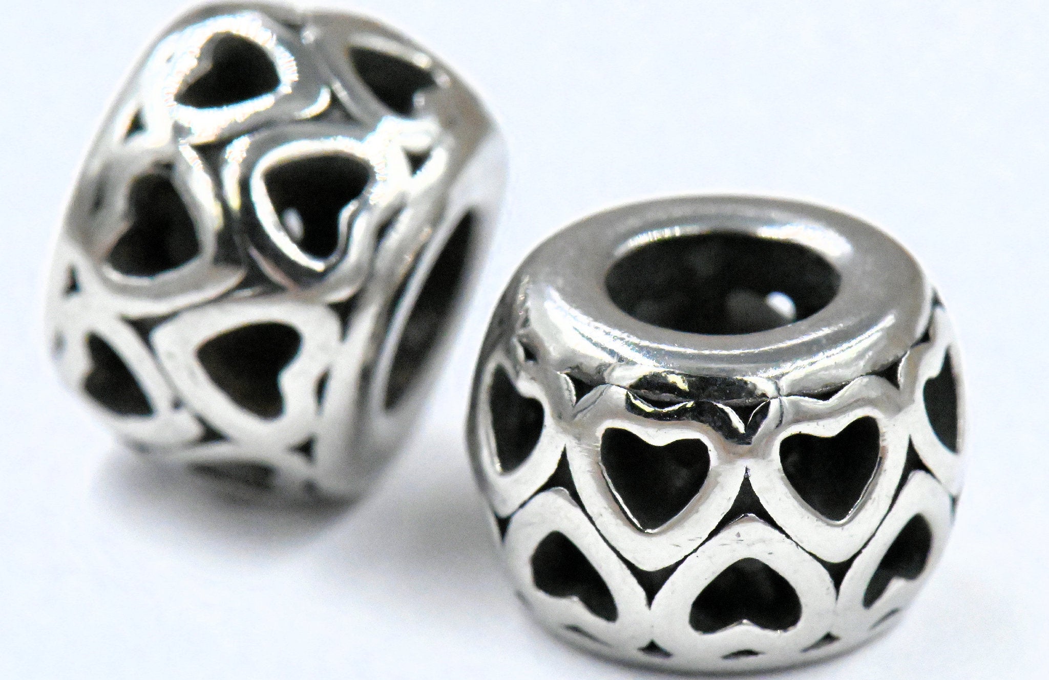 Large Hole Beads, 304 Stainless Steel Spacer Beads, 1pc Column, Hearts Antique Silver, 8.8x12.3mm