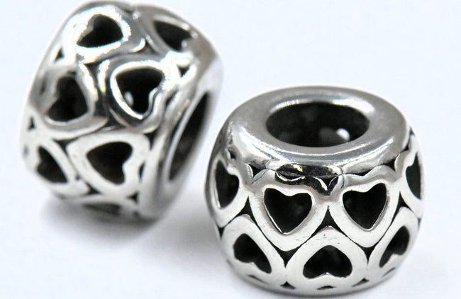 Large Hole Beads, 304 Stainless Steel Spacer Beads, 1pc Column, Hearts Antique Silver, 8.8x12.3mm Hover Image