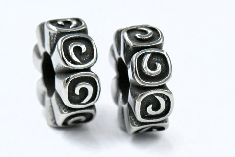 Large Hole Beads, 304 Stainless Steel Spacer Beads, 1pc Swirl Wheel Antique Silver, 5x14mm