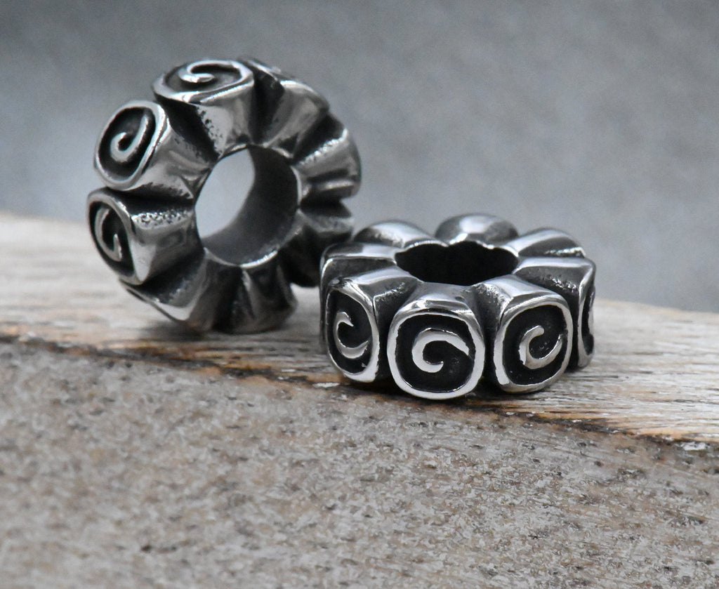 Large Hole Beads, 304 Stainless Steel Spacer Beads, 1pc Swirl Wheel Antique Silver, 5x14mm
