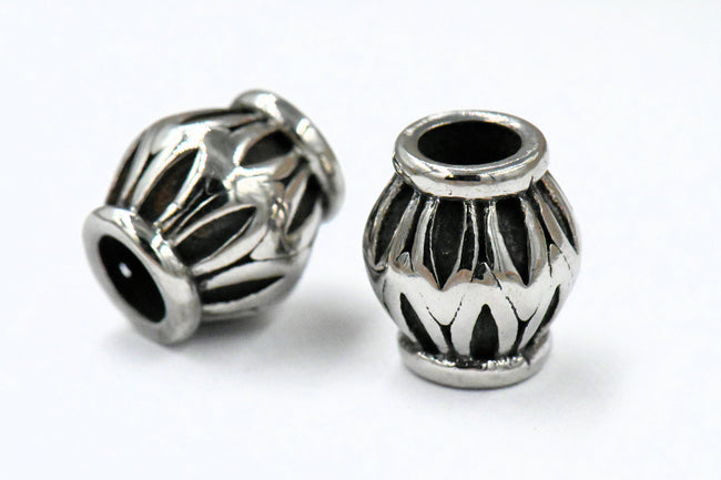 Large Hole Beads, 304 Stainless Steel Spacer Beads, 1pc Focal Antique Silver, 10.7x11.5mm Hover Image