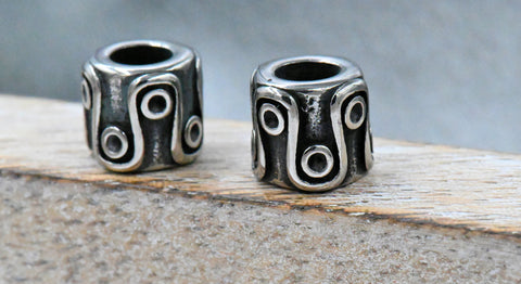 Large Hole Beads, 304 Stainless Steel Spacer Beads, 1pc Column, Swirl Circle Antique Silver, 8.6x9.6mm