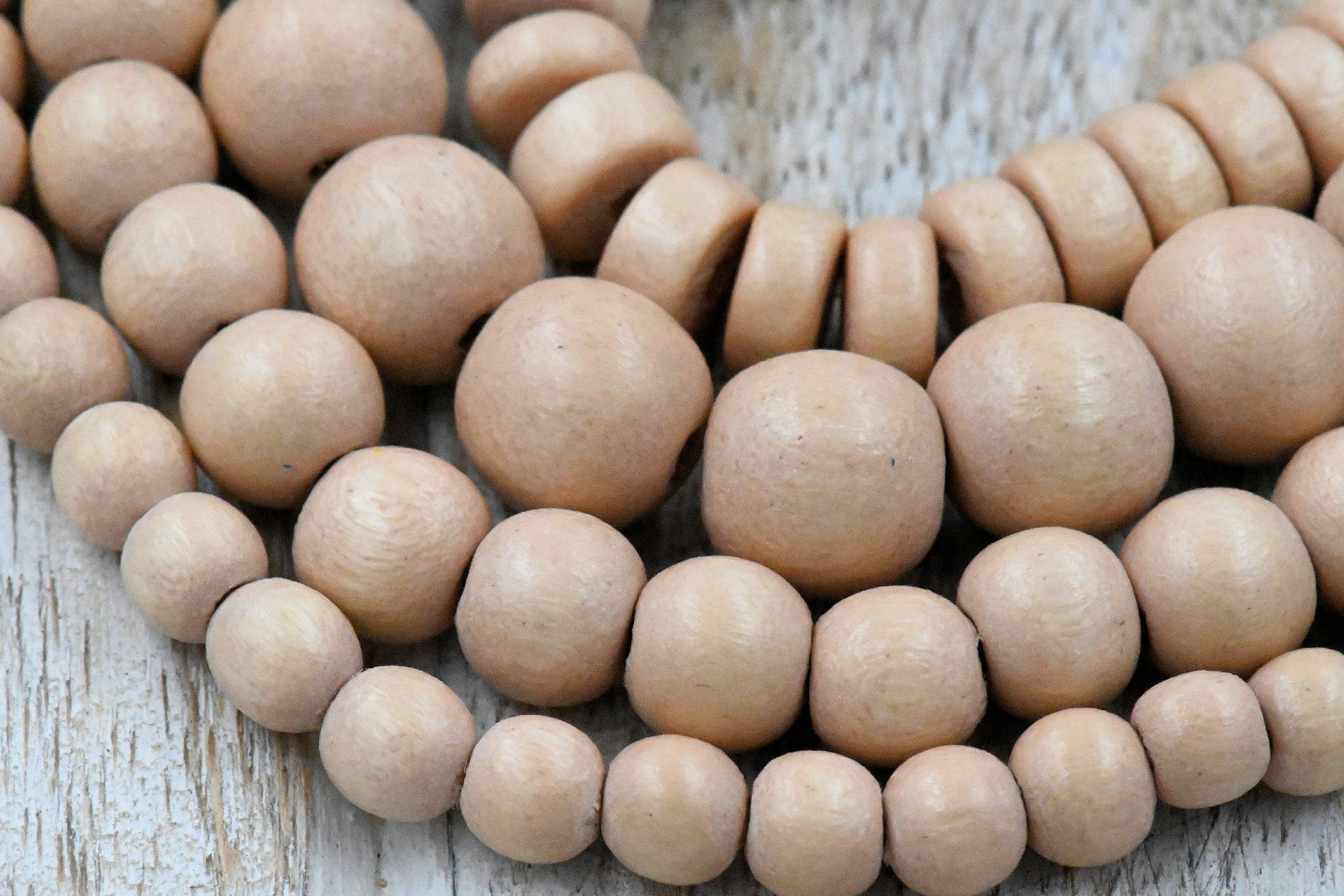 TWO STRANDS Summer Beach Wood 6mm 8mm 10mm 8x4mm Light Beige Wood Rondelle Beads -16 inch strand