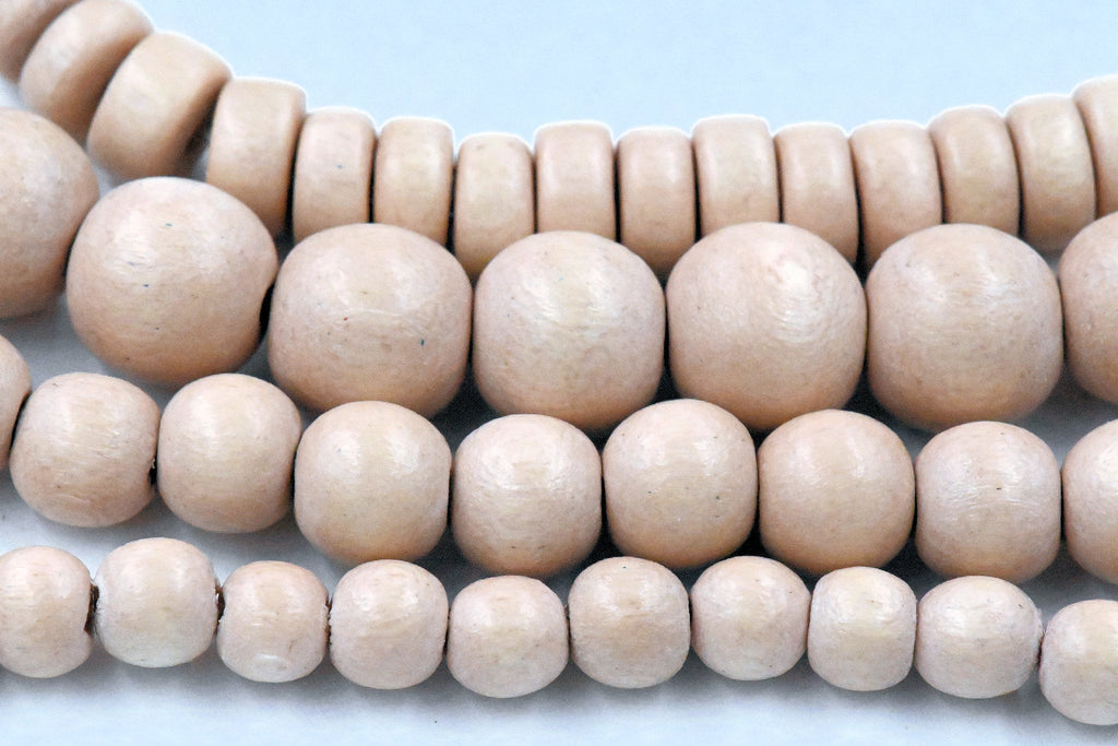 TWO STRANDS Summer Beach Wood 6mm 8mm 10mm 8x4mm Light Beige Wood Rondelle Beads -16 inch strand