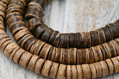 22" Coconut Shell Natural Beige Tiger Brown Heishi 7-8mm