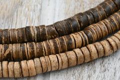 TWO 22" STRANDS Coconut Shell Natural Beige Brown Heishi 7-8mm