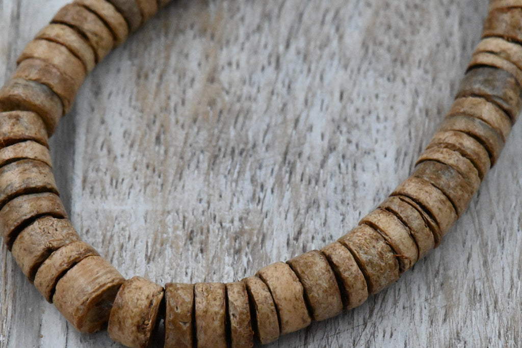 TWO 22" STRANDS Coconut Shell Natural Beige Brown Heishi 7-8mm