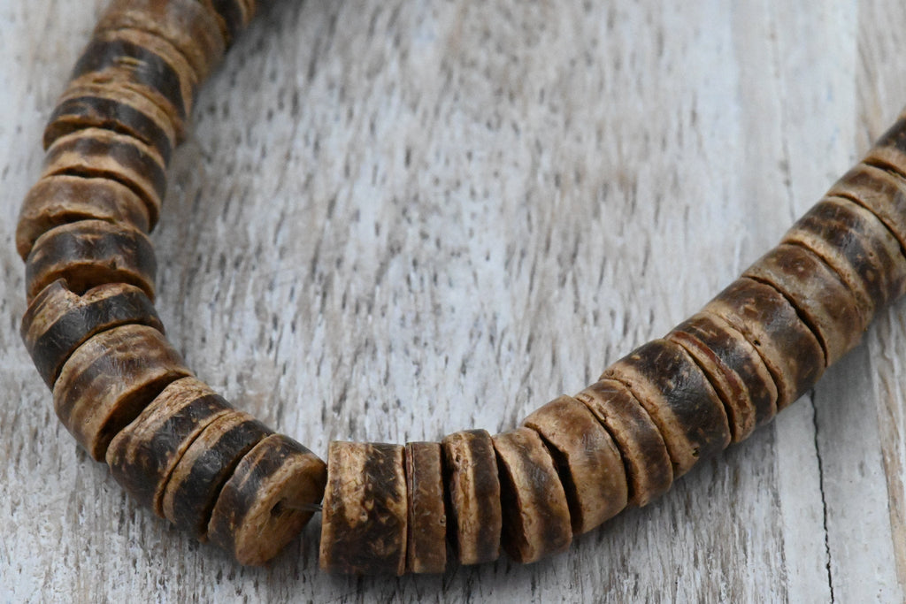 TWO 22" STRANDS Coconut Shell Natural Beige Brown Heishi 7-8mm