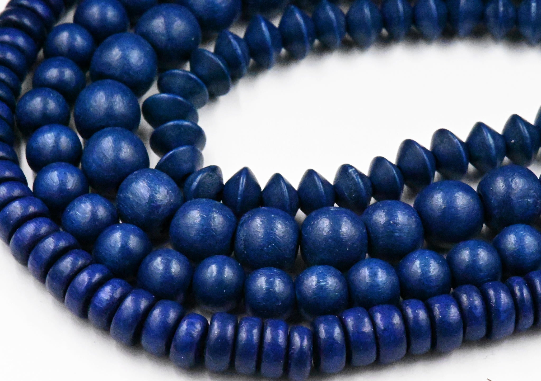 TWO STRANDS Starry Night Blue Wood 6-12mm Round, Bicone or Rondelle
