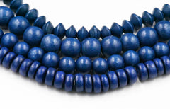 TWO STRANDS Starry Night Blue Wood 6-12mm Round, Bicone or Rondelle