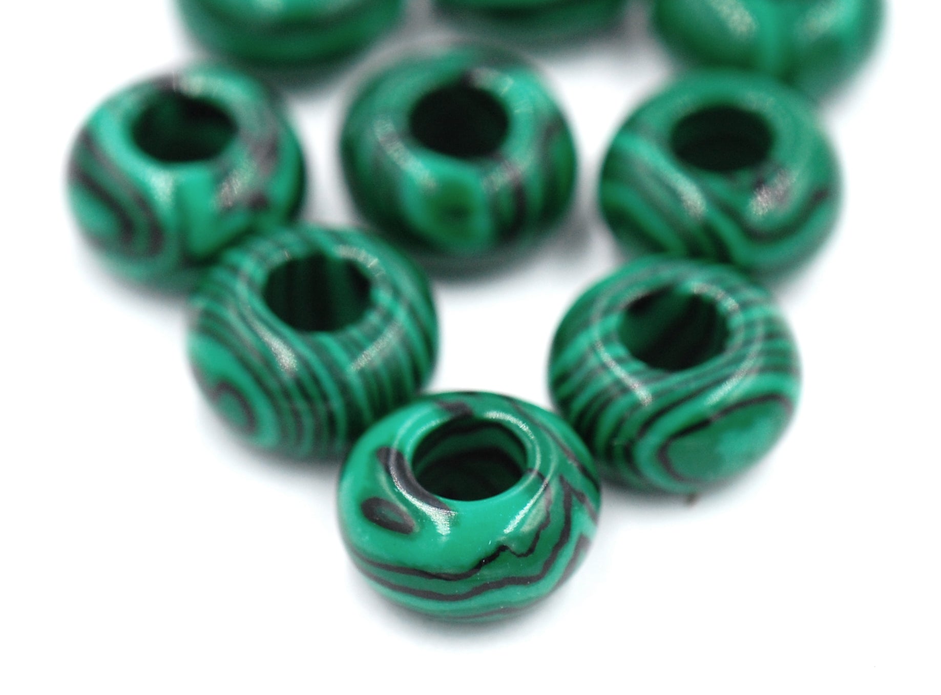 Large Hole Synthetic Malachite, European Beads, Round 14mm
