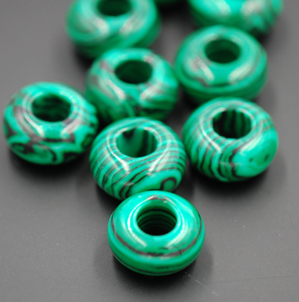 Large Hole Synthetic Malachite, European Beads, Round 14mm