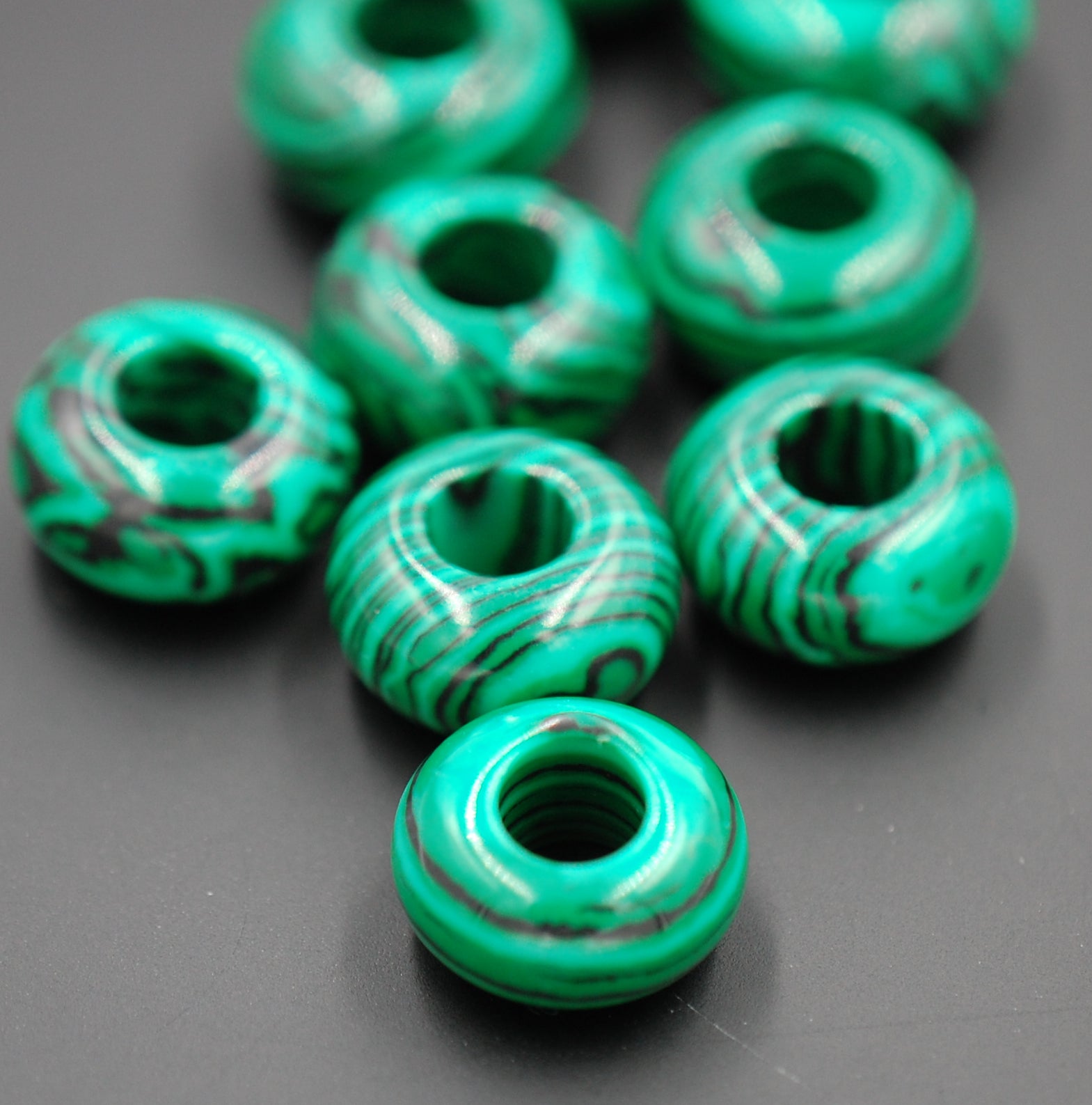 Large Hole Synthetic Malachite, European Beads, Round 14mm