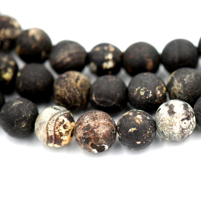 8mm Autumn Brown and Black Matte Agate -15 inch strand Hover Image