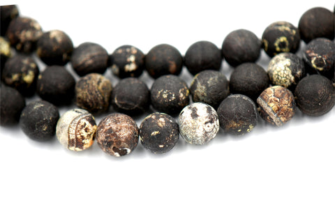 8mm Autumn Brown and Black Matte Agate -15 inch strand