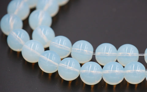 10mm Sea "Opal" Glass Creamy White Blue Opalescent  -12 inch strand