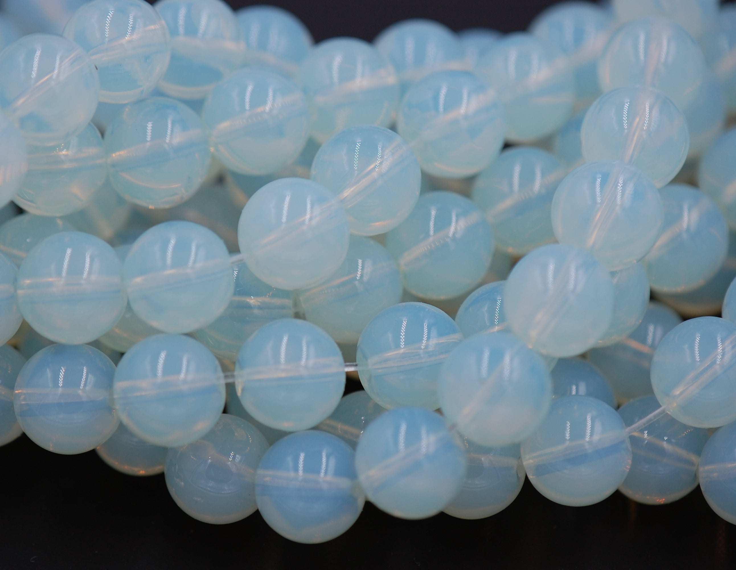 6mm Sea "Opal" Glass Creamy White Blue Opalescent  -12 inch strand