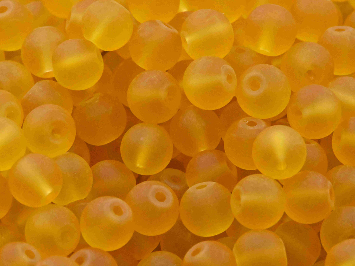 White 6mm 8mm Sunflower Yellow Frosted Matte Glass Round Cultured Seaglass Beads - 100 beads