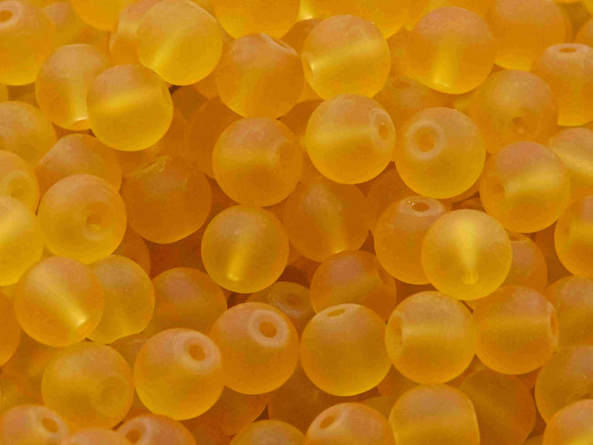 White 6mm 8mm Sunflower Yellow Frosted Matte Glass Round Druk Beads - 200 beads Hover Image