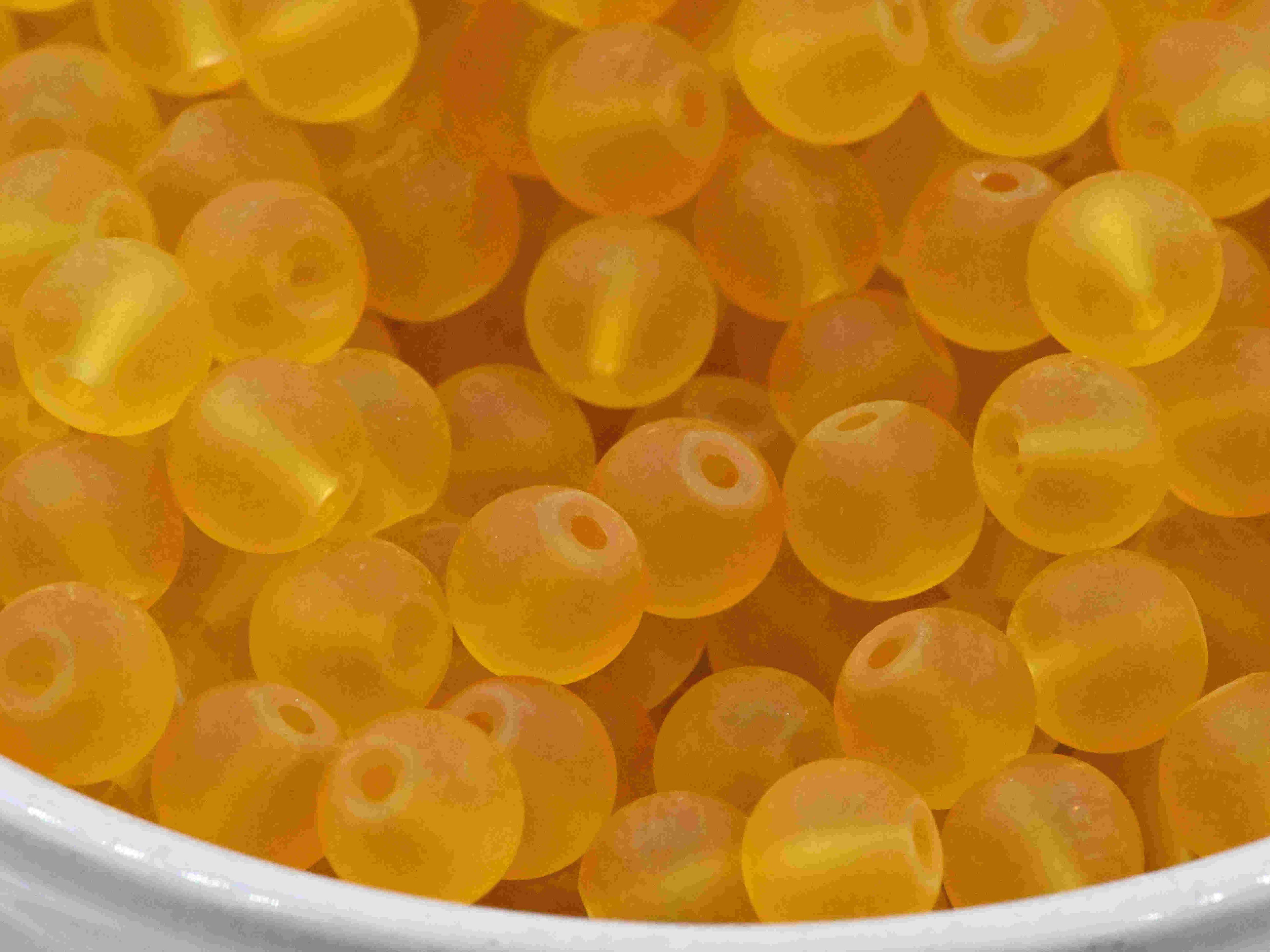 6mm 8mm Sunflower Yellow Frosted Matte Glass Round Cultured Seaglass Beads - 100 beads