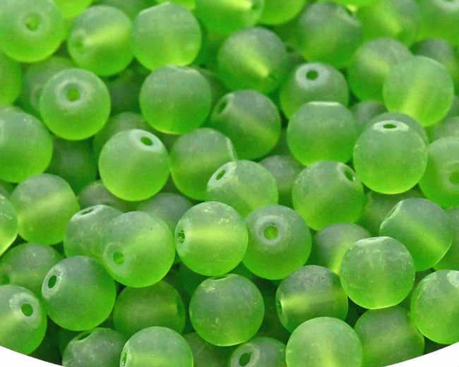 100pc Frosted Glass 6mm 8mm Green, Hover Image