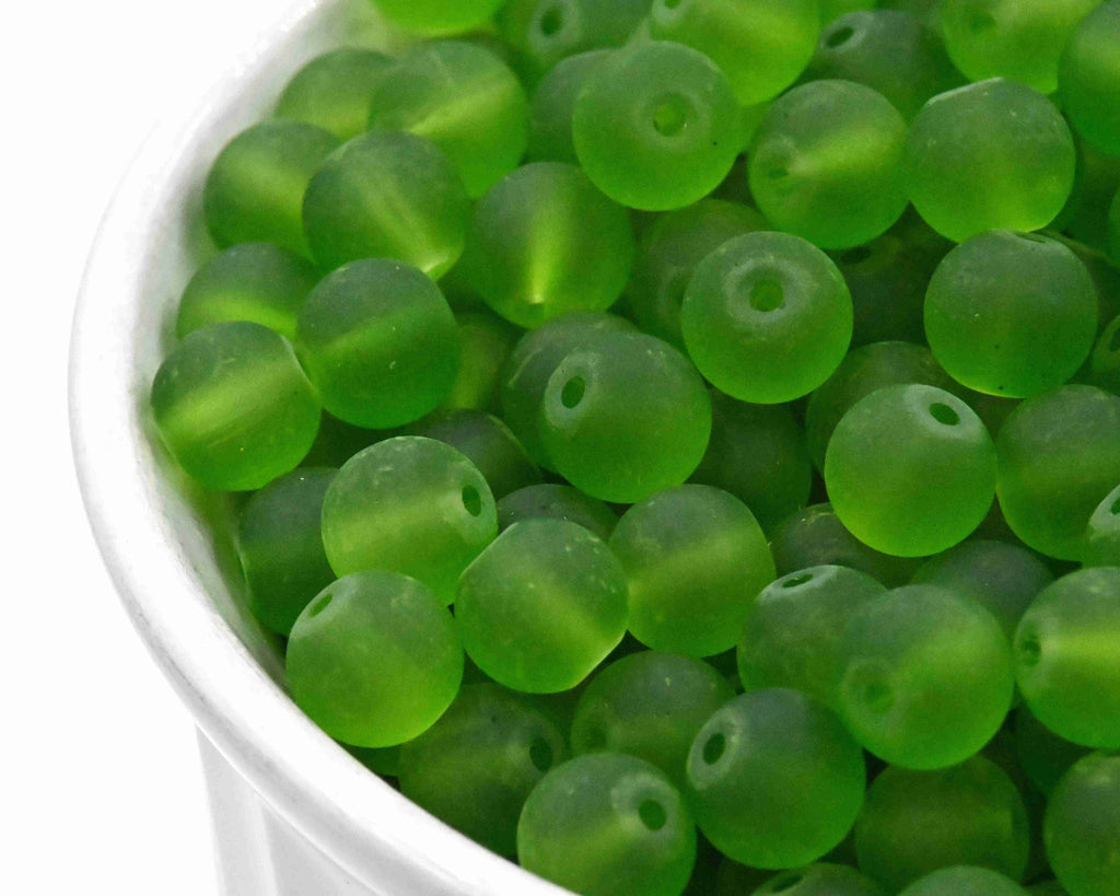 200pc Frosted Glass 6mm 8mm Green