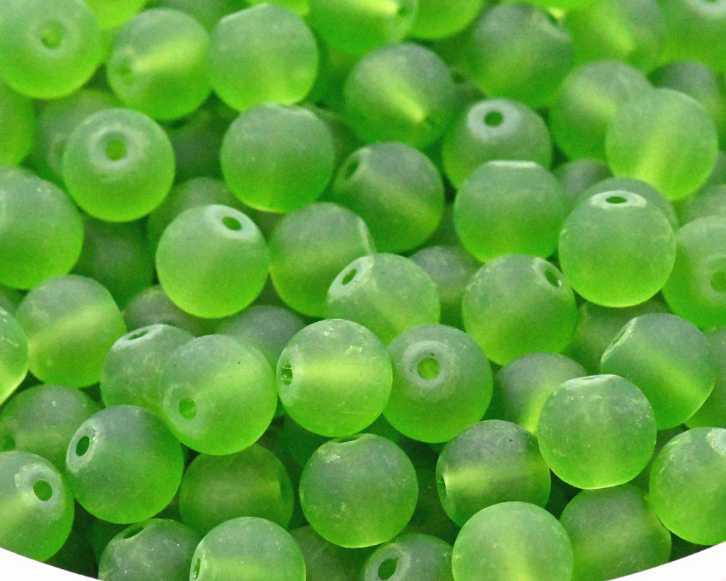 200pc Frosted Glass 6mm 8mm Green