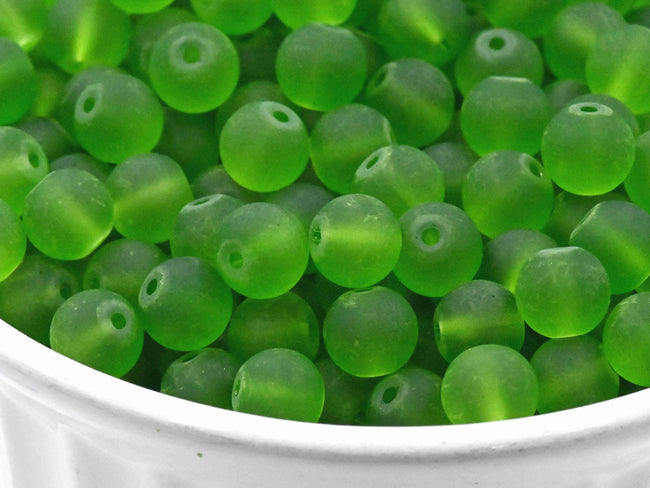 100pc Frosted Glass 6mm 8mm Green, Main Image