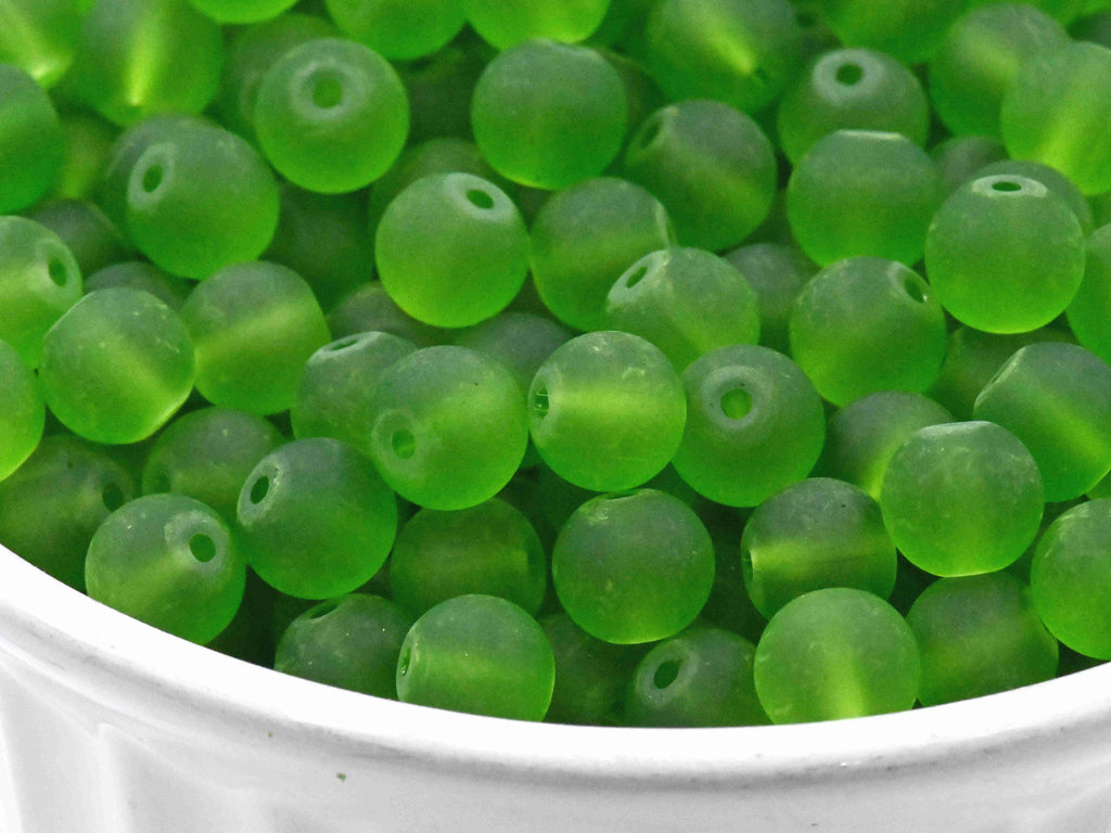 200pc Frosted Glass 6mm 8mm Green