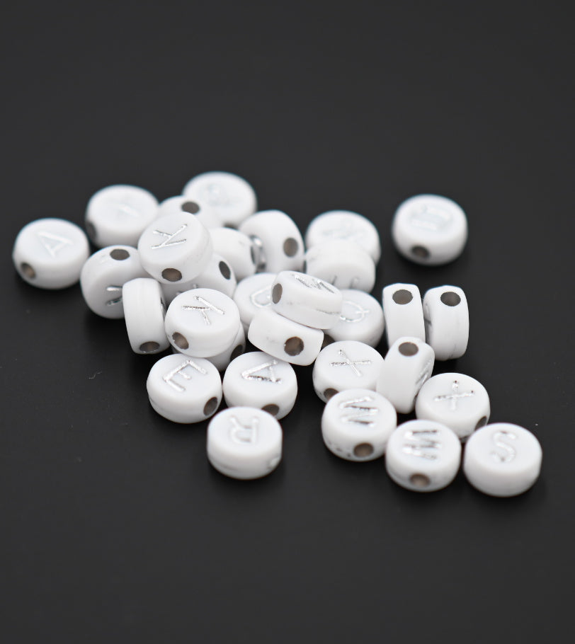 Acrylic Letter Beads, Random Mix Letters A to Z, Cube, White or Black 7mm, 200pc