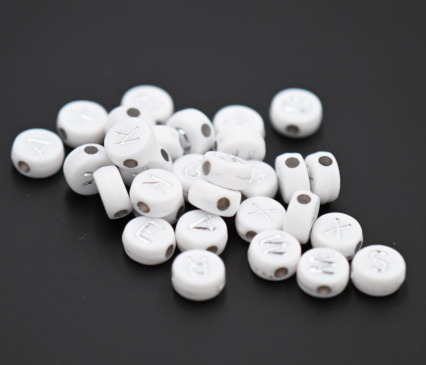 Acrylic Letter Beads, Random Mix Letters A to Z, Cube, White or Black 7mm, 200pc