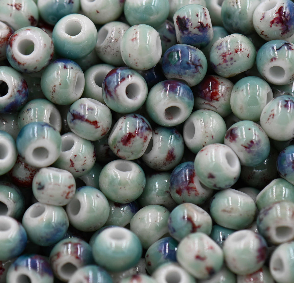 Green Antique Glazed Porcelain, Bohemian look 6mm round bead -50