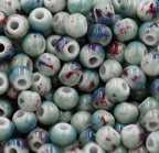Green Antique Glazed Porcelain, Bohemian look 6mm round bead -50