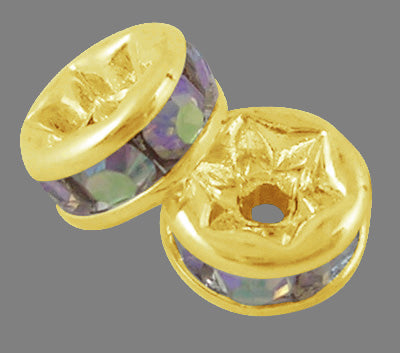 Gold Rhinestone Beads, Grade AAA, Gold Metal Color, Rondelle ,AB Crystal, 6x3mm- 25