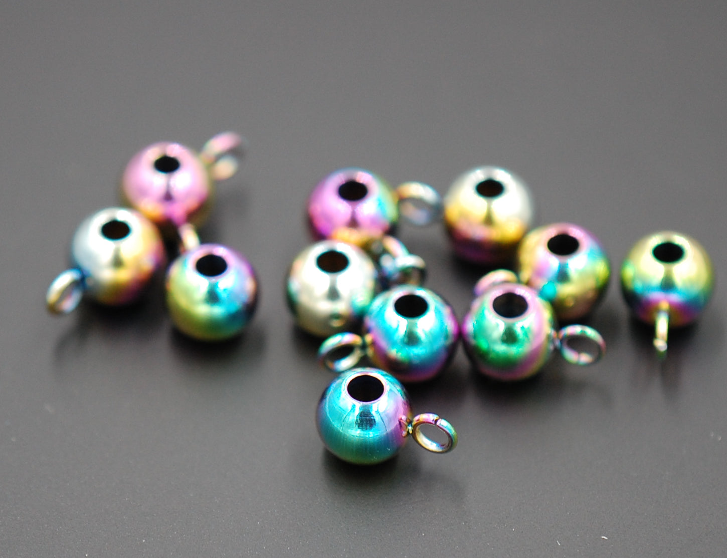 304 Stainless Steel Multi-color Plated Round Hanger for Charms, 9x5x6mm -10pc