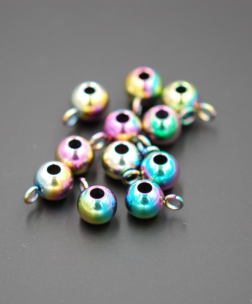 304 Stainless Steel Multi-color Plated Round Hanger for Charms, 9x5x6mm -10pc